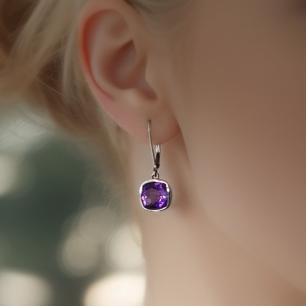 Beautiful Uruguayan amethyst earrings in 14k white gold.