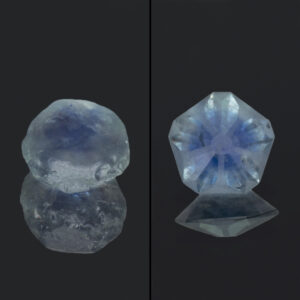 A featured blog image showing the before and after stages of a rough gemstone to fully cut and polished.