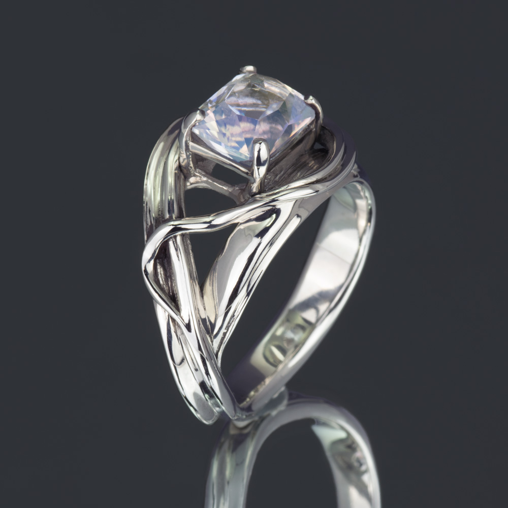 Alternative view of Rainbow Moonstone Ring In 14k White Gold